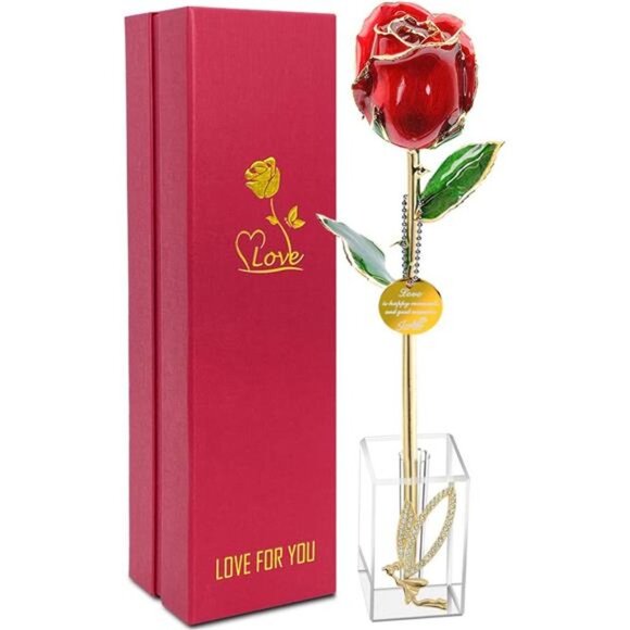 24k Gold Rose Valentines Day Gift, Red